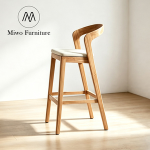 Modern Wooden Cafe Shop Leather Cushion High Kitchen Restaurant Wooden bar Counter <strong>Stools</strong> Dining Chair <strong>Set</strong> - Product Image 2