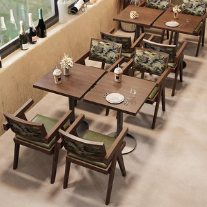 Bộ bàn ghế cà phê, nhà hàng, quán ăn thương mại hình vuông & tròn, chất liệu gỗ tự nhiên XZY, bọc da - Product Image 3