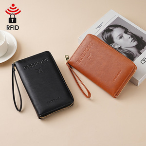 Wholesale Waterproof RFID Blocking Short PU Polyester Hasps Closure Multi Pocket <b>Travel</b> Wallet Handbag Organizer <b>Documents</b> Cards - Product Image 1