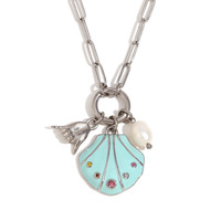 Collar con Colgante de Concha de Perla y Circonita de la Serie Ocean, Collar de Acero Inoxidable con Esmalte Colorido Resistente al Agua con Baño PVD de 18K para Mujer