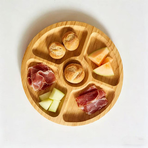 Bandeja redonda de bambú de cinco compartimentos estilo japonés para servir bocadillos, frutas, queso, uso doméstico. - Product Image 3