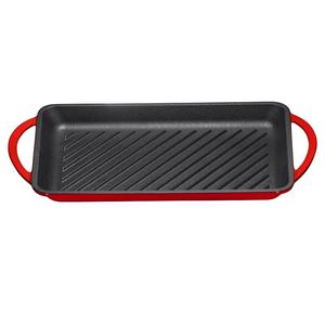 Sartén de hierro fundido esmaltado más vendida, plancha rectangular acanalada, sartén resistente con revestimiento rojo <span class=keywords><strong>para</strong></span> freír carne, barbacoa casera - Product Image 5