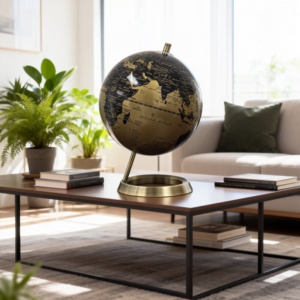 Globe terrestre moderne noir et or, rotatif à 360°, décoratif, avec base en métal, pour la décoration de bureau ou de <span class=keywords><strong>maison</strong></span>. - Product Image 4
