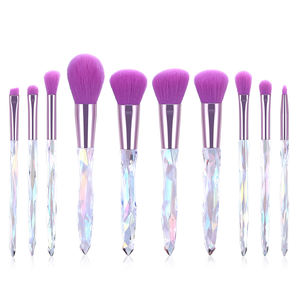 Venta al por mayor 10PCs Nylon Hair Make Up Brush Sets Transparent Glitter Bling Crystal Mango Maquillaje - Product Image 4