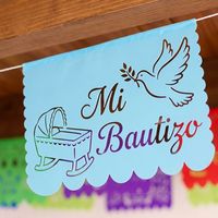 Décorations de fête prénatale Papel Picado, bannières bleu clair et jaune, imperméables, en PE, pour célébration à thème mexicain