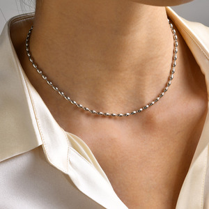 2023 bas <span class=keywords><strong>prix</strong></span> <span class=keywords><strong>316L</strong></span> acier inoxydable 3mm 5mm Rugby chaîne perlée Long collier bijoux pour femmes hommes - Product Image 6
