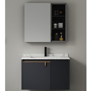 CR Grey <b>Bathroom</b> Vanity Set 80cm <b>Wall</b> Mounted Solid <b>Wood</b> <b>Cabinet</b> Ceramic Basin Mirror - Product Image 4