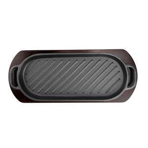 Gran oferta de placa de hierro fundido con revestimiento de esmalte <span class=keywords><strong>para</strong></span> barbacoa, parrilla caliente, plancha moderna <span class=keywords><strong>para</strong></span> el hogar, cocina, bandeja de madera, Base <span class=keywords><strong>para</strong></span> carne de res - Product Image 2