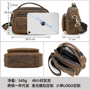 Bolso bandolera de hombro para hombre de cuero Crazy Horse Retro Black <span class=keywords><strong>Angel</strong></span> 2025, bolso portátil informal de cuero genuino para hombre - Product Image 4