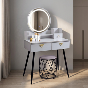 Modern <b>Makeup</b> Vanity <b>Table</b> <b>with</b> <b>Lighted</b> Mirror Storage Drawers for Bedroom Furniture - Product Image 2