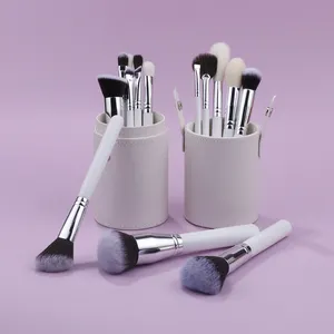 15 piezas conjunto de pinceles de maquillaje profesional blanco plata pinceles de maquillaje profesional conjunto de etiqueta privada al por mayor bajo MOQ