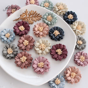 4cm合成皮革フラワーヘアアクセサリーアップリケクラフト雄しべ装飾人工花柄生地DIY - Product Image 1