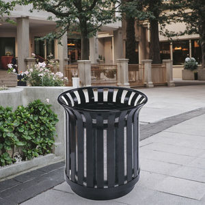 Poubelle d'extérieur ronde enduite de poudre noire-Poubelle et poubelle de conception de panier floral avec grille décorative - Product Image 3
