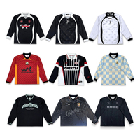 Camisetas de fútbol de manga larga Diseño de impresión de sublimación personalizado Vintage Polo Neck Street Sports Boxy Oversize Soccer Jersey