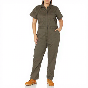 Overol de Trabajo de Seguridad de Manga Corta Flexible para Mujer, Talla Grande, Color Verde Musgo, ANSI Clase 1, Impermeable, Tela de Algodón-Poliéster-Seda - Product Image 1