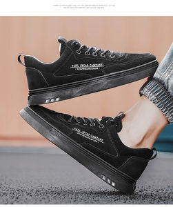 Zapatos de cuero PU negros de moda, zapatillas deportivas casuales con cordones para hombre, los más vendidos, zapatos planos sin cordones para caminar. - Product Image 4