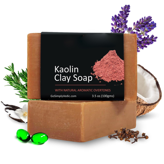 Hand-Made Organic Natural Cold Pressed Kaolin Clay Bar Soap for Deep Exfoliation Detoxifying Sebum Regulating