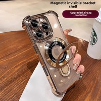 Étui de téléphone portable en TPU anti-chute de luxe à haute transparence pour iPhone 16 15 Pro Max Plus XR support à quatre coins magnétique