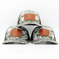 Gorra de camuflaje para caza, estilo snapback, de 6 paneles, con malla, parche de cuero personalizado con logo, gorra de camionero de algodón marrón camuflado.