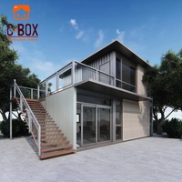 Cbox Maison conteneur modulaire préfabriquée démontable à deux étages avec balcon et fenêtre en verre