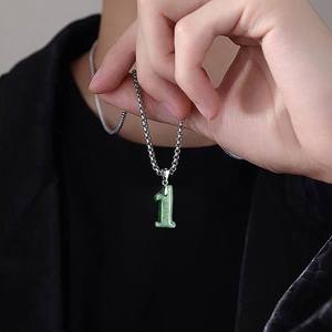 Pendentif en jadéite naturelle avec chiffres arabes, vert pois, en argent S925, unisexe, design original, cadeau avec certificat d'évaluation 123 - Product Image 3