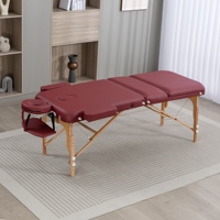 Cama de Terapia Plegable Portátil Profesional de Madera de 3 Secciones, Capacidad de 260 kg, Cuero PU, para Salón, Tatuajes, Masajes, con Reposacabezas y Reposabrazos