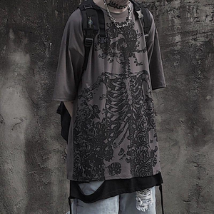 Punk Aesthetic <strong>Goth</strong> Skull Graphic T-Shirt New Model Oversized Knitted Top Skeleton Streetwear Alternative Grunge <strong>Tshirts</strong> for Men - Product Image 3