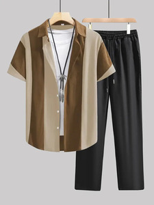 Ensemble <span class=keywords><strong>Homme</strong></span> Chemise Manches Courtes Imprimé 3D et <span class=keywords><strong>Pantalon</strong></span> Long de Bonne Qualité – Mode Garçon, Rue, Plage - Product Image 4