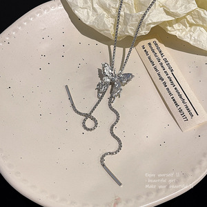 Bạc màu bướm tua Mặt dây chuyền vòng cổ với Hộp Điều chỉnh chuỗi đối với phụ nữ xinh xắn trượt bướm thả Y Vòng cổ - Product Image 4