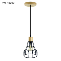 Lámpara Colgante de Madera Art Deco con Pantalla Metálica Pequeña, Lámpara Moderna para Comedor, Oficina o Tienda