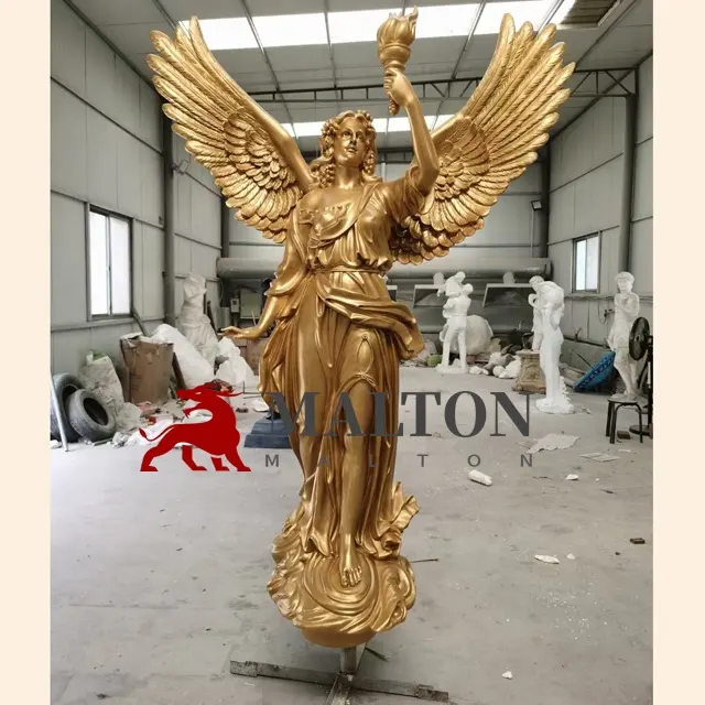 Anjo de bronze de fundição personalizado, decoração ao ar livre grande com tocha escultura