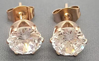 Boucles d'oreilles clous rondes en acier inoxydable 316L, plaquées or 18 carats, serties de 6 griffes, avec zircone cubique 3A, ensemble multi-tailles pour hommes et femmes