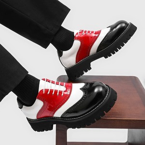 Chaussures Oxford <span class=keywords><strong>Homme</strong></span> Bicolores Rouge <span class=keywords><strong>Blanc</strong></span> Noir, Style Brogue Wingtip, Semelle Plateforme Épaisse, en Cuir PU Verni Brillant, Décontractées Type Derby - Product Image 3