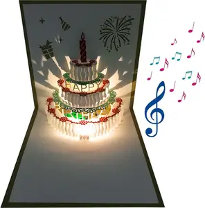 Myway Paper 3D Pop Up Cartes d'anniversaire Lumière LED Gâteau d'anniversaire Musique Carte de joyeux anniversaire Idéal pour maman, épouse, soeur