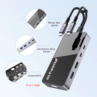 ULT-unite Hub USB-C personnalisé double Type-C vers HDMI 8K 4K VGA USB 3.0 PD RJ45 Audio 3,5 mm Écouteurs Station d'accueil 9-en-1
