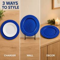 Assiette de Présentation Texturée Perlée, Assiette Décorative, Sous-Assiette à Finition Métallique pour Mariage et Fêtes, Décoration de Table, 5 Couleurs, Vente en Gros