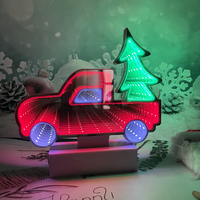 Veilleuse à néon en forme de voiture avec miroir infini Enseigne néon de table en PVC Lumières de Noël avec batterie AAA alimentée