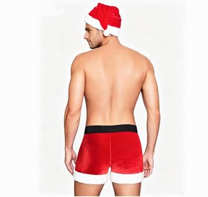 Nouvel ensemble de <span class=keywords><strong>costume</strong></span> de scène pour <span class=keywords><strong>homme</strong></span> avec chapeau court, caleçon boxer rouge et blanc <span class=keywords><strong>sexy</strong></span> et bonnet de Père Noël, idéal pour les fêtes et le cosplay - Product Image 5