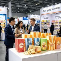 Sac en papier pour pop-corn imprimé sur mesure, à bord festonné, de qualité alimentaire, jetable, coloré, pour cinéma, fête, collation