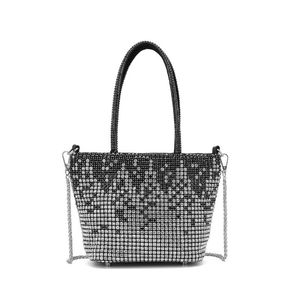 Women's Fashion <b>Large</b> Capacity Silk Rhinestone Dinner Bucket <b>Bag</b> with Zipper Closure <b>Shoulder</b> Chain for Spring/Summer Daily Use - Product Image 2