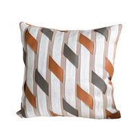 Housse de coussin de luxe à rayures écossaises, en cuir PU tissé, patchwork, housse décorative orange et verte pour canapé et hôtel