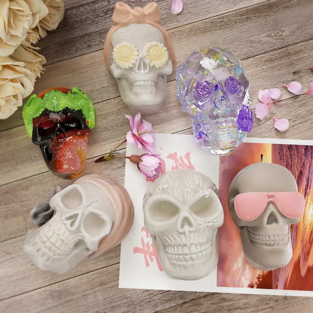 Besafe 3d Skull Crystal Casting Hars Epoxy Hanger Spookkop Mallen Voor Auto Aromatherapie Outlet Decoratie