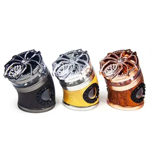 Wholesale Ready Stock 63 Mm Herb Grinder With Diamond Spider Cover Side Curved Window Zinc Alloy Grinders