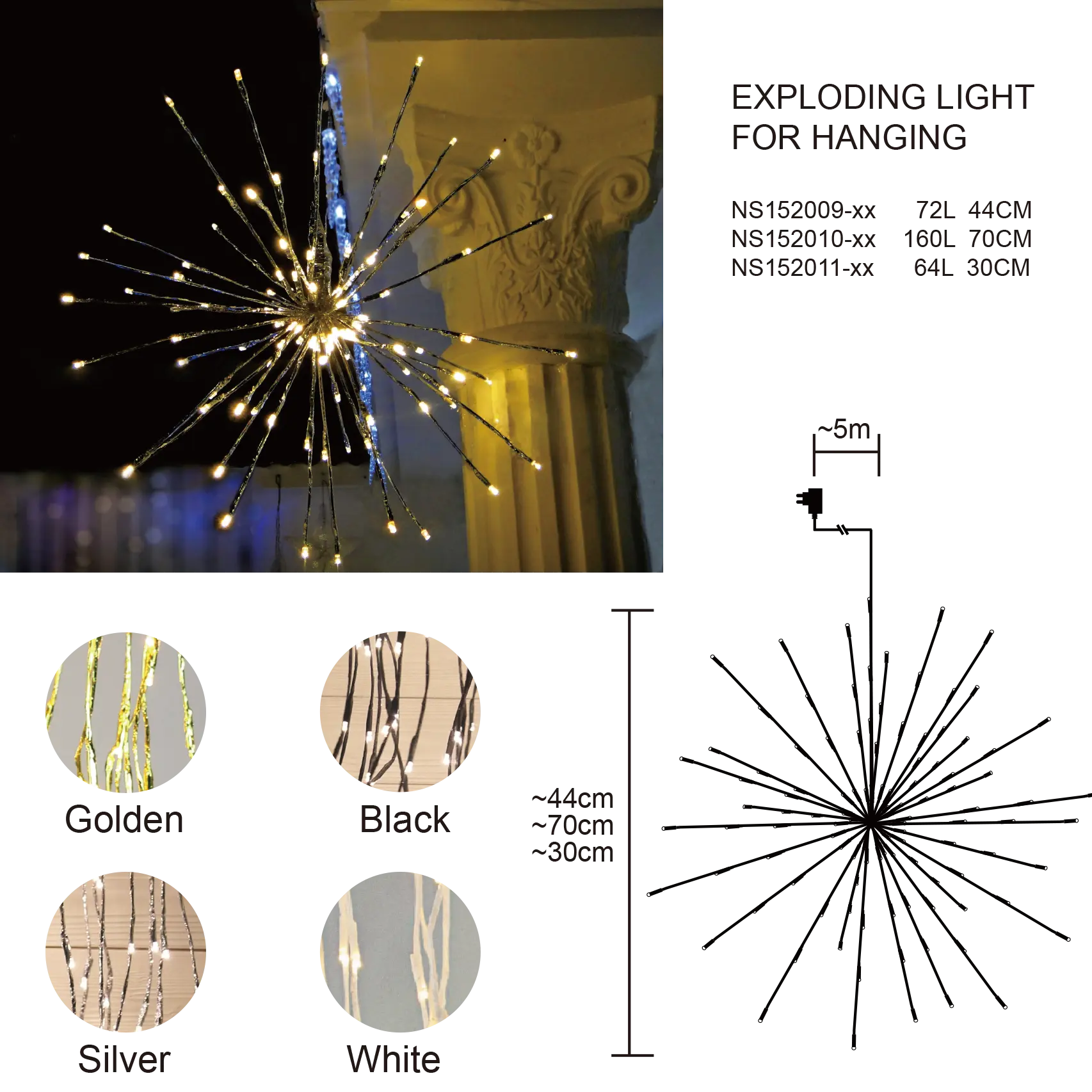 Led Outdoor Light String Wholesale High Quality Christmas Firework Lights Bouquet Shape Led String Decoration Fairy Lights Outdoor Hanging Exploding Star