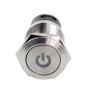 IP67 momentary 16mm 5pin flat round head stainless steel momentary latching mini micro led push button switch