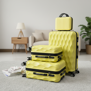 Ensemble de 4 valises rigides ABS avec logo personnalisé multicolores, motif diamant, valise de voyage portable - Product Image 1