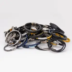 New Style Fashion Bracelet High Quality Leather Magnetic Clasp Bracelet For Men Wholesale Price Stainless Steel Jewelry