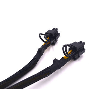 Cable divisor en Y de alimentación PCIe GPU de 12 pines (6+6), cables amarillos de 18AWG con funda de malla negra, cable en Y para servidor/tarjeta gráfica - Product Image 3