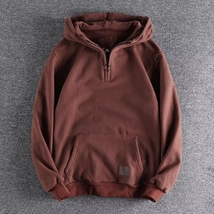 Sweat à capuche mi-zippé pour homme 2025 - Vert olive surdimensionné doublé en polaire Streetwear décontracté Automne Hiver Pull chaud - Product Image 4