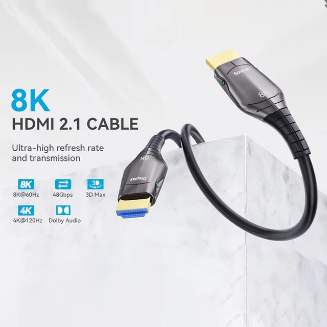 Active Optical Fiber 8K HDMI 2.1 Fiber Optic Cable 48Gbps 8K60Hz Multiple Length 5-100M for HDTV Monitor Projector Home Theater